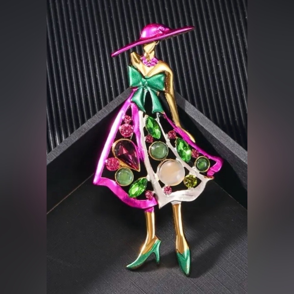 Purple and Green rhinestone Brooch